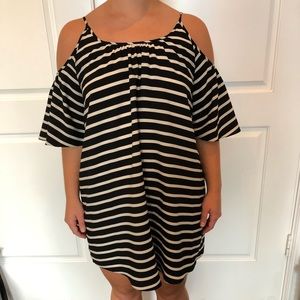 Black and white striped off the shoulder dress